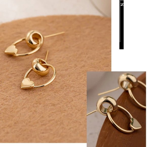 New 18k Gold Plated Circle Heart Earrings - Picture 2 of 5